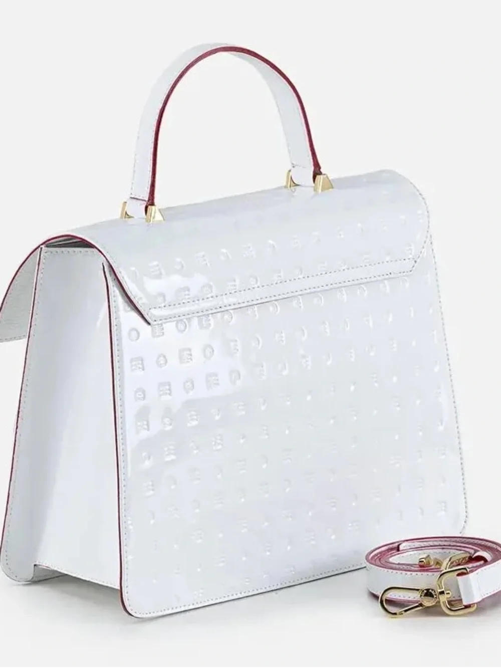 NWT Arcadia Marilena Medium Satchel White Patent Leather Made Italy Luxury